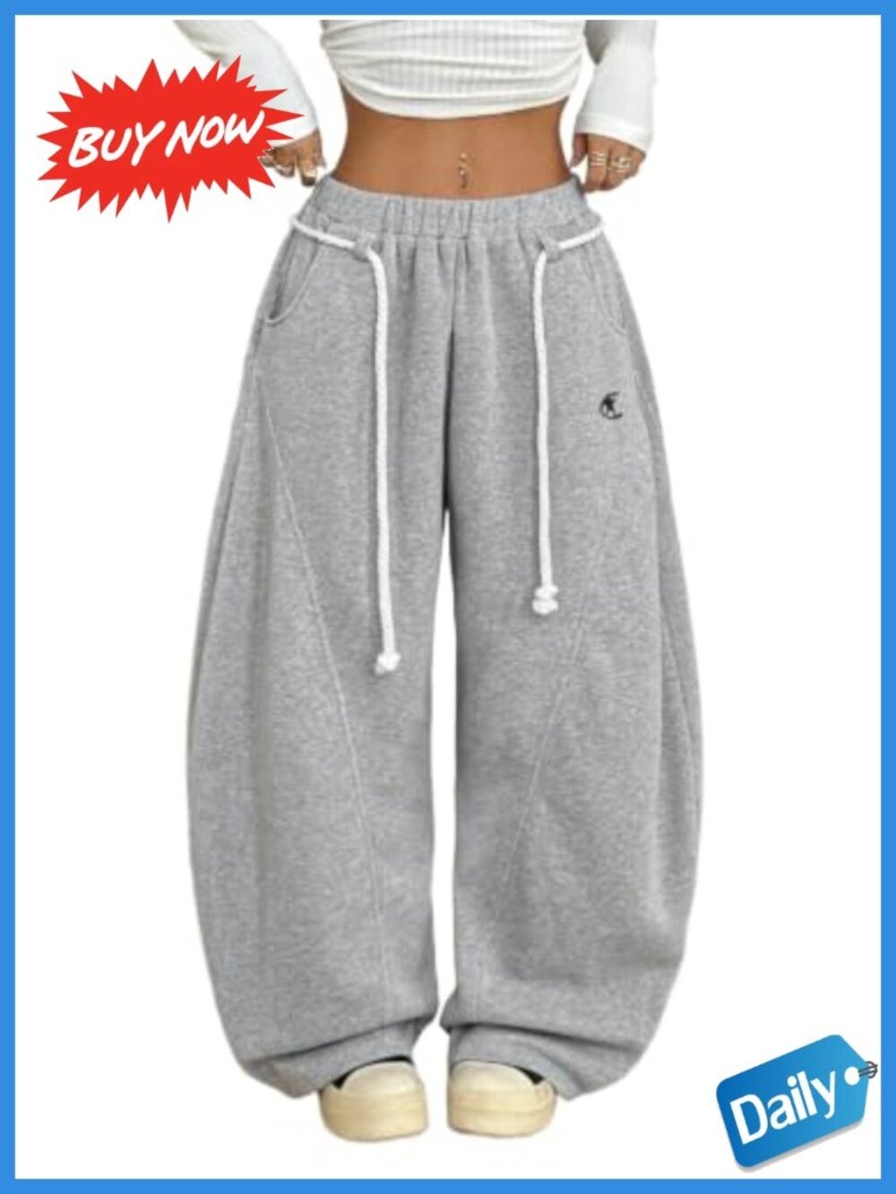 Women's Baggy Barrel Sweatpants Wide Leg Loose Fit Low Rise Pockets
